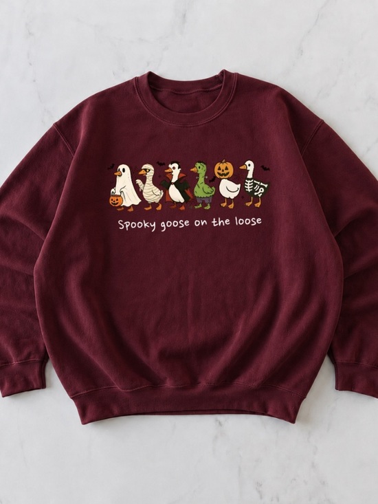 Gildan Sweaters - Spooky Goose On The Loose Funny Fall Halloween Maroon Halloween Sweatshirt